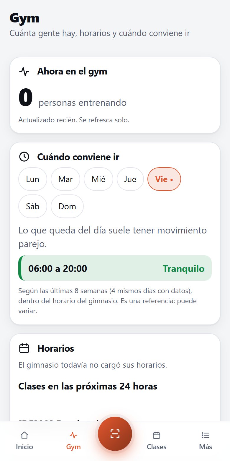 Pantalla Gym de la app: cuánta gente hay ahora y cuándo conviene ir