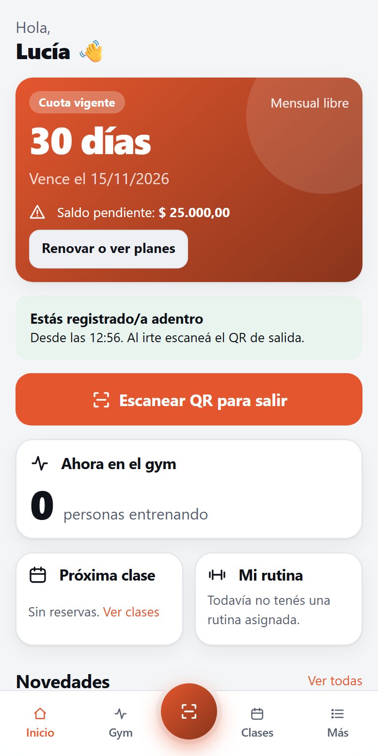 Inicio del socio con su cuota vigente y el botón para escanear el QR